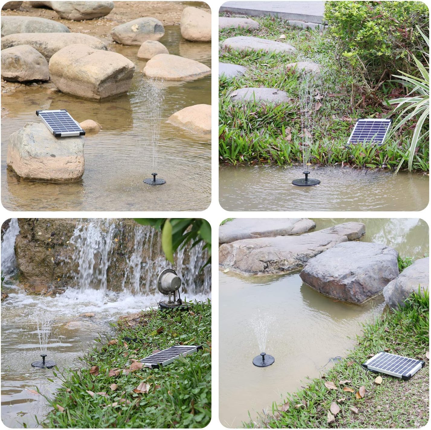 AISITIN 5,5W Solarbrunnen für Draussen, Eingebaute 1500mAh Batterie Solar Springbrunnen für Außen, Schwimmender Fontäne Pumpe mit 10 Fontänenstile für Garten,Vogel-Bad,Teich,Fisch-Behälter,Wasserspiel