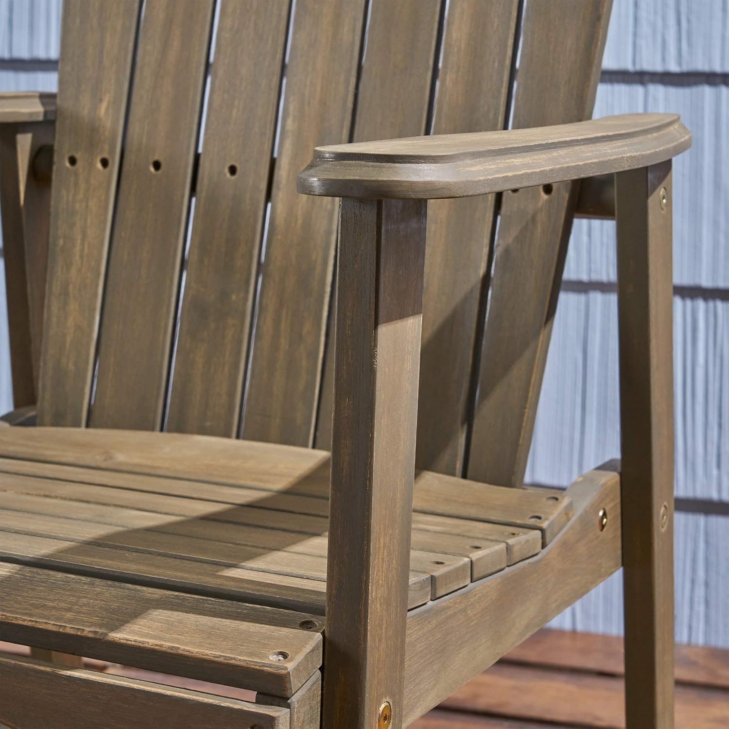 Great Deal Furniture Easter Outdoor Weather Resistant Acacia Wood Adirondack Dining Chairs (Set of 2), Gray Finish