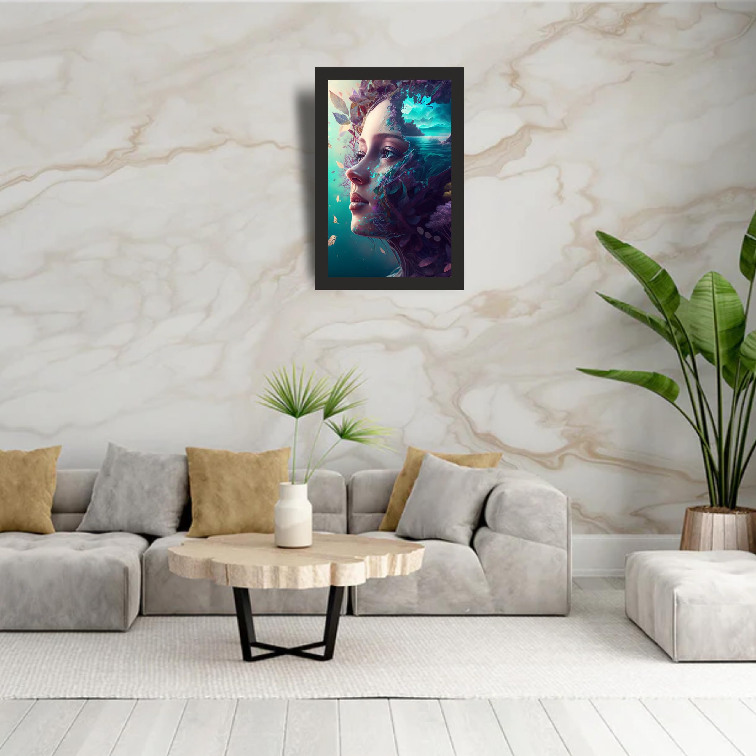 Surreal Ocean Woman Wall Art Frame 12x18 Inch