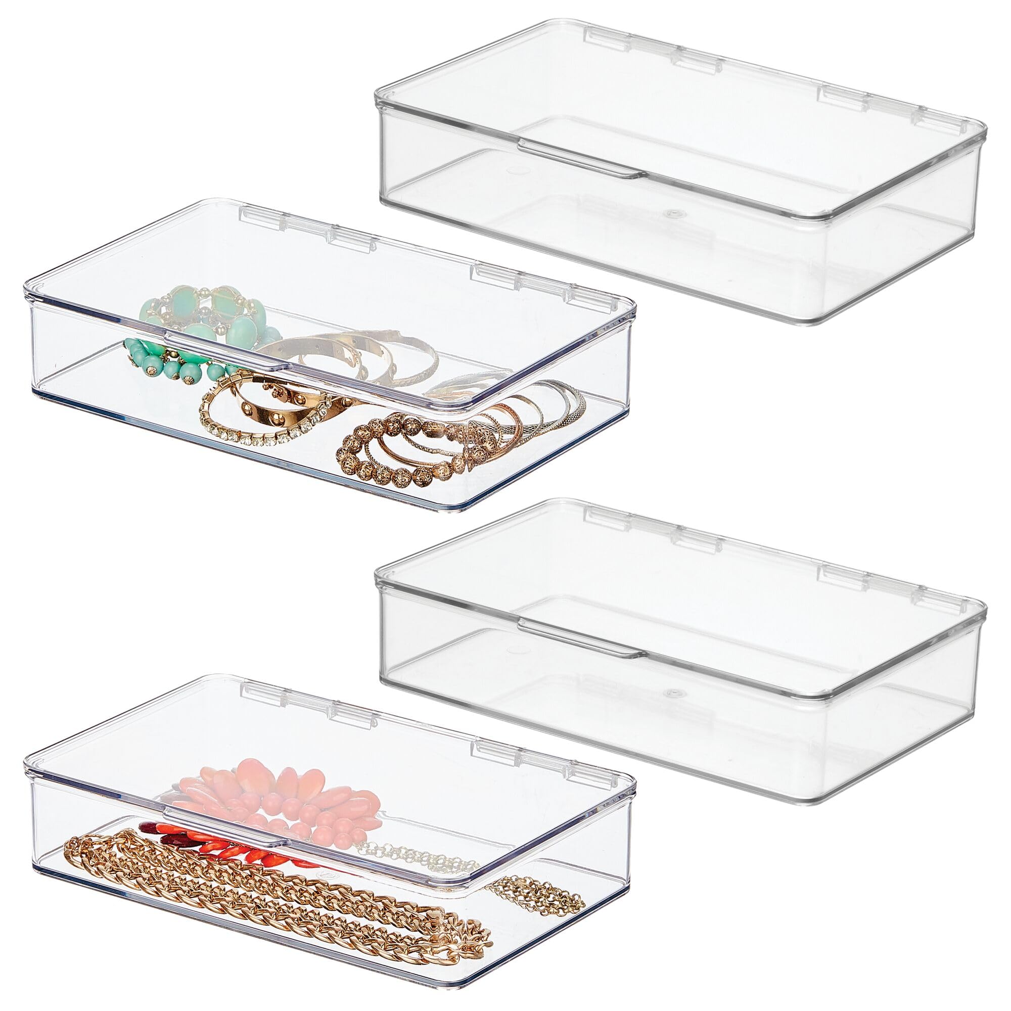 idesign plastic stackable hinged-lid pantry or kitchen storage box - set of 4 - clear