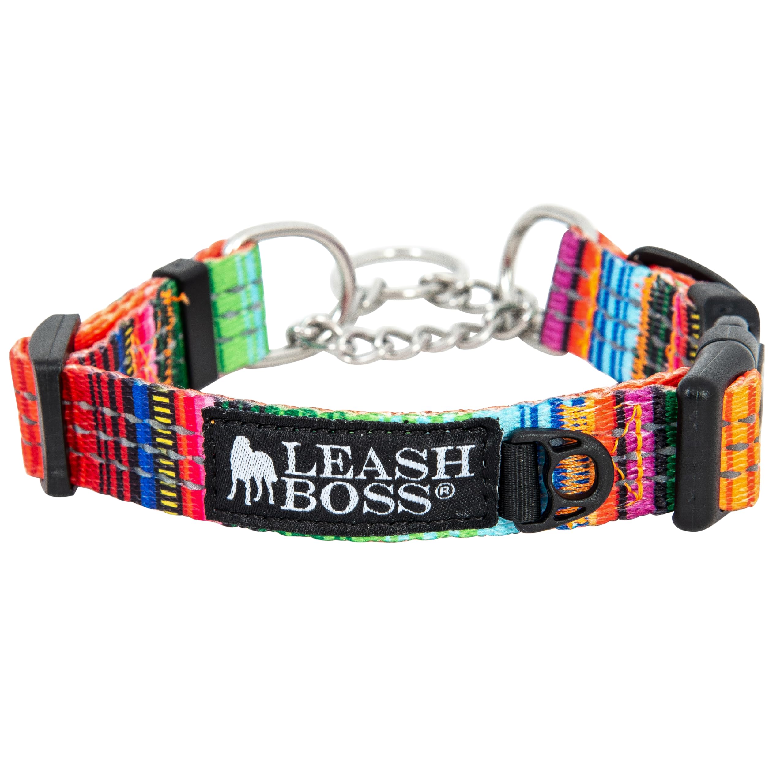 Leash Boss Martingale Collar for Dogs - Steel Chain | Reflective Nylon Dog Collar for Large Dogs, Medium and Small Dogs | No Pull Pet Training Collar