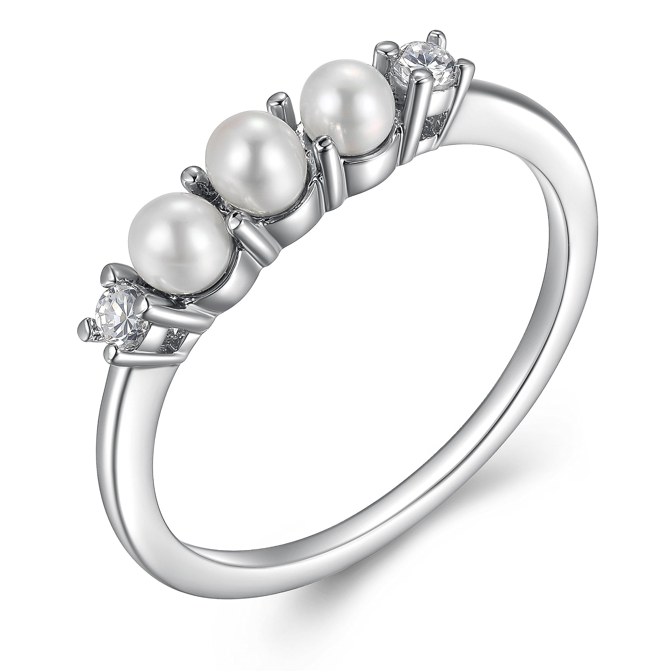 MORGAN & PAIGE .925 Sterling Silver Rhodium Plated Freshwater Cultured Pearl and Cubic Zirconia Women Rings - Versatile and Elegant Classic