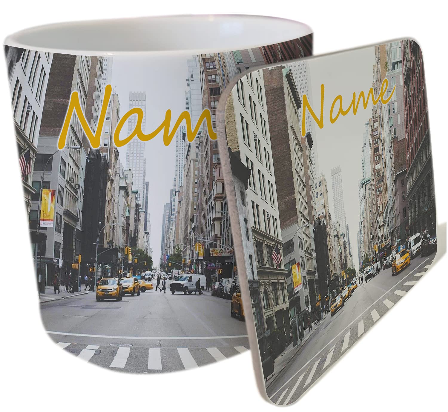 AK Giftshop Personalised Mug and Coaster Set - New York Downtown - Gift - Birthday - Christmas - Stocking Filler - Secret Santa
