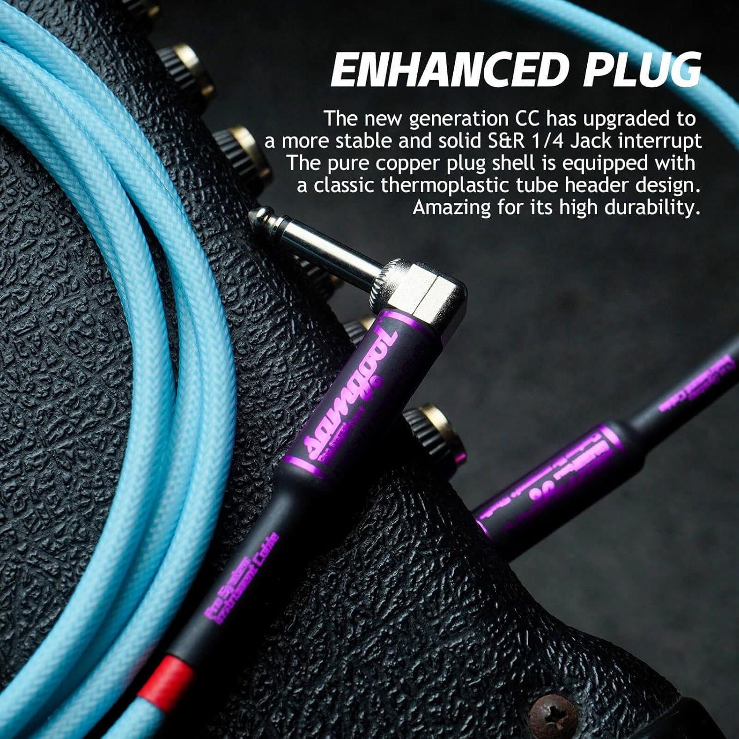 10ft Guitar Cable, 1/4 Inch Straight/Angle Instrument Cable, Electric Cord Amp Cord for Bass Amp and Instruments (CC Powder Blue Braided)