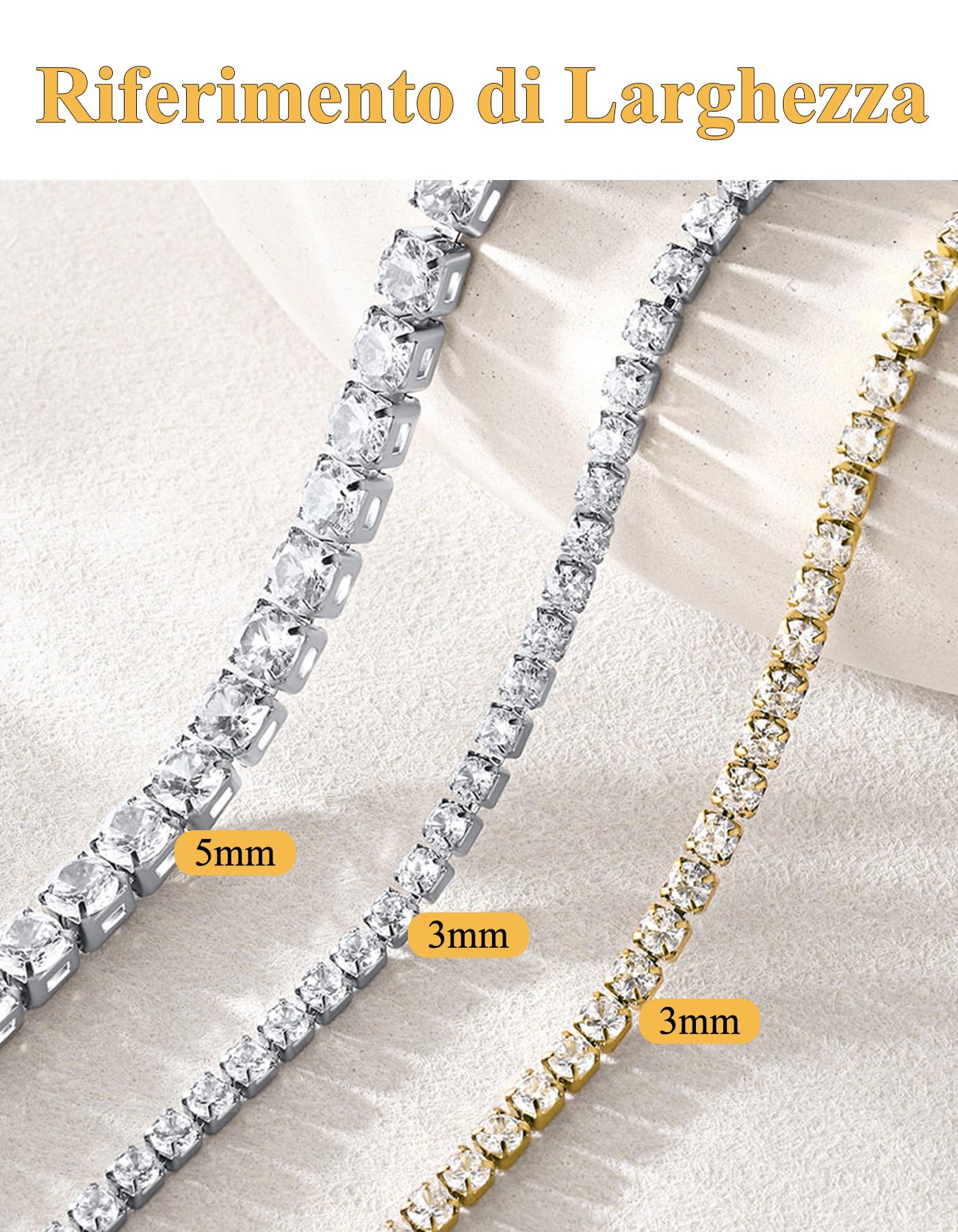 U7 Collana Tennis da Donna e Uomo con Zirconi Bianchi Neri 3/5mm 40/45cm
