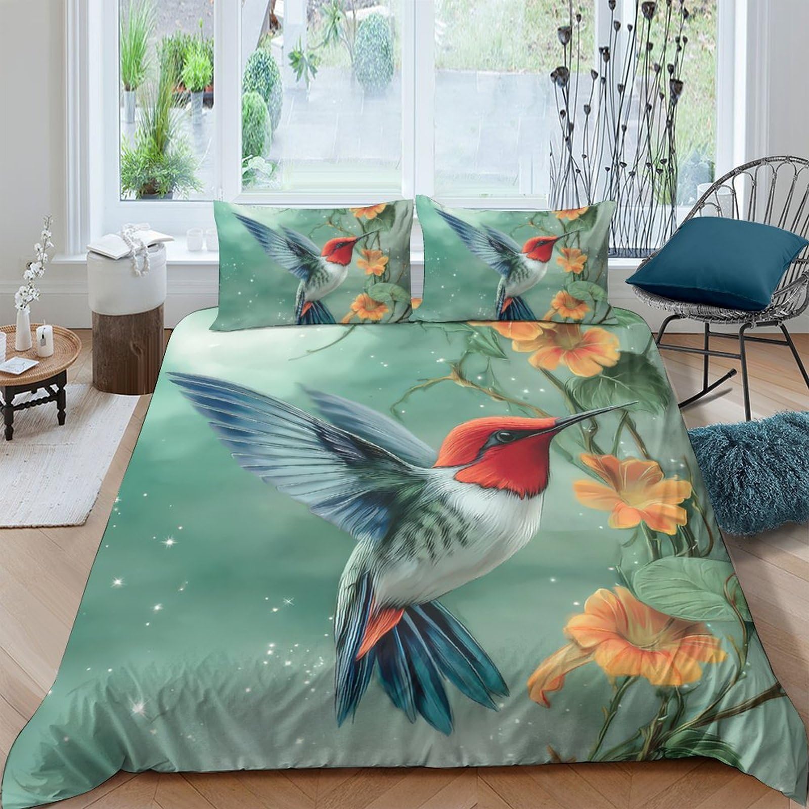 Ctjqhvkz Style-10 3D Printed Hummingbird Floral Fitted Sheet Microfiber Soft Green Flower Mattress Cover For Bedroom Guest Room Decor Single（135X200cm）