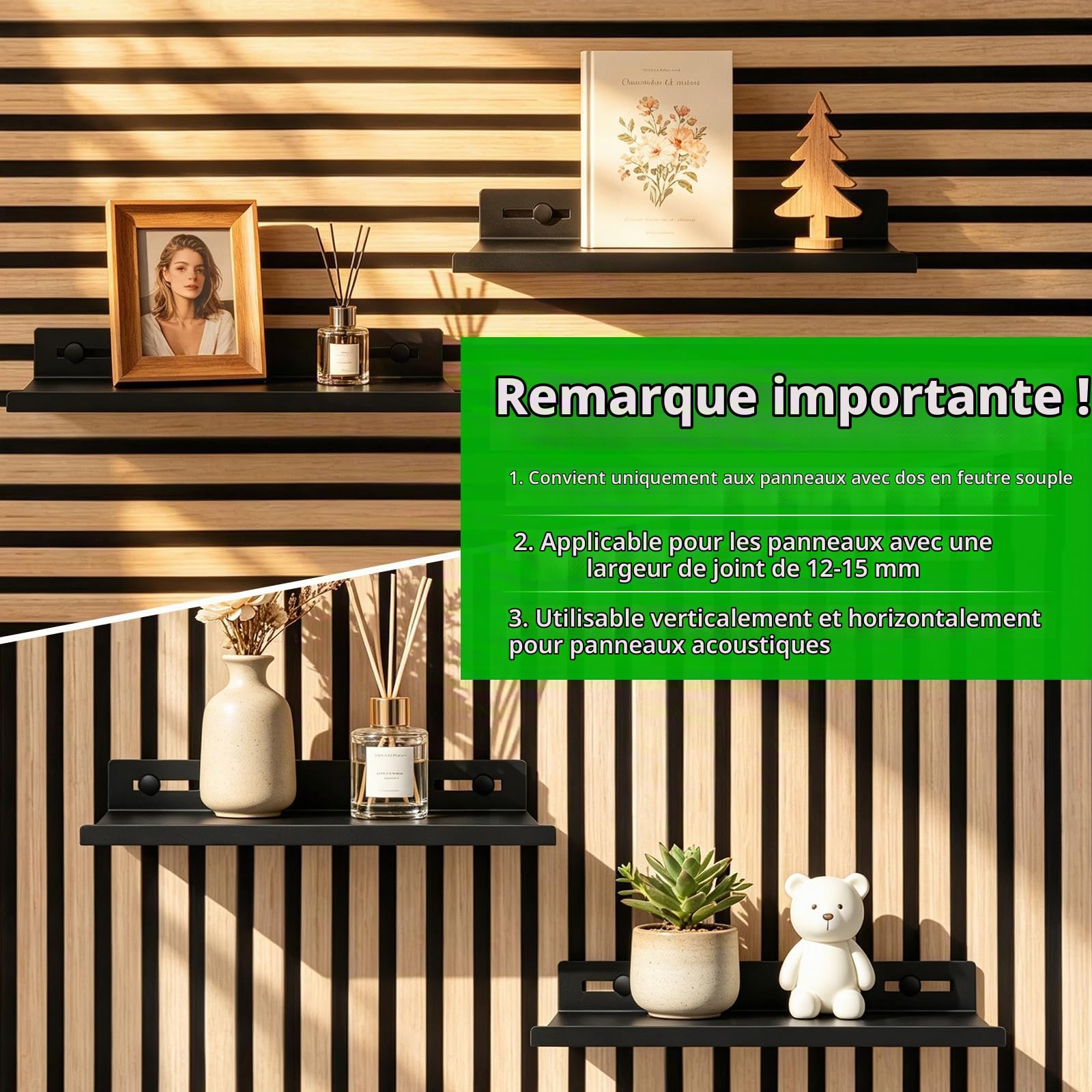 Hysagtek Lot de 1 étagères pour Panneau Acoustique - Accessoires en métal - Panneaux acoustiques sans perçage - Étagère Flottante Noire pour Salon, Chambre à Coucher, Bureau (30 x 10 cm)