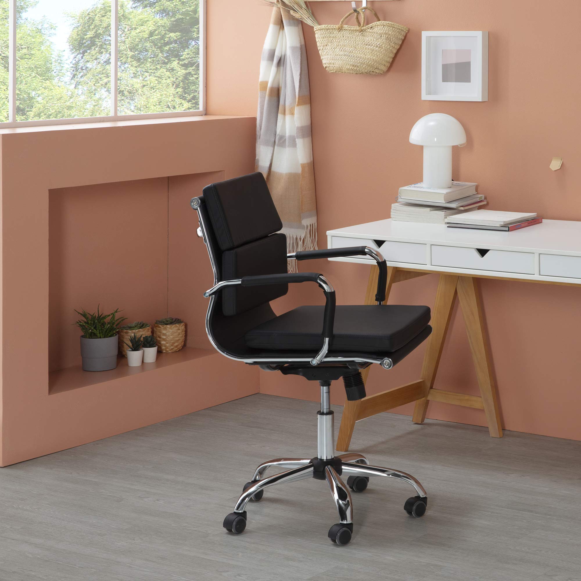 VS Venta-stock Sillón de Oficina Fenix reclinable Negro, Piel sintética, Silla ejecutiva con conjín engrosados, Altura Ajustable, Diseño ergonómico