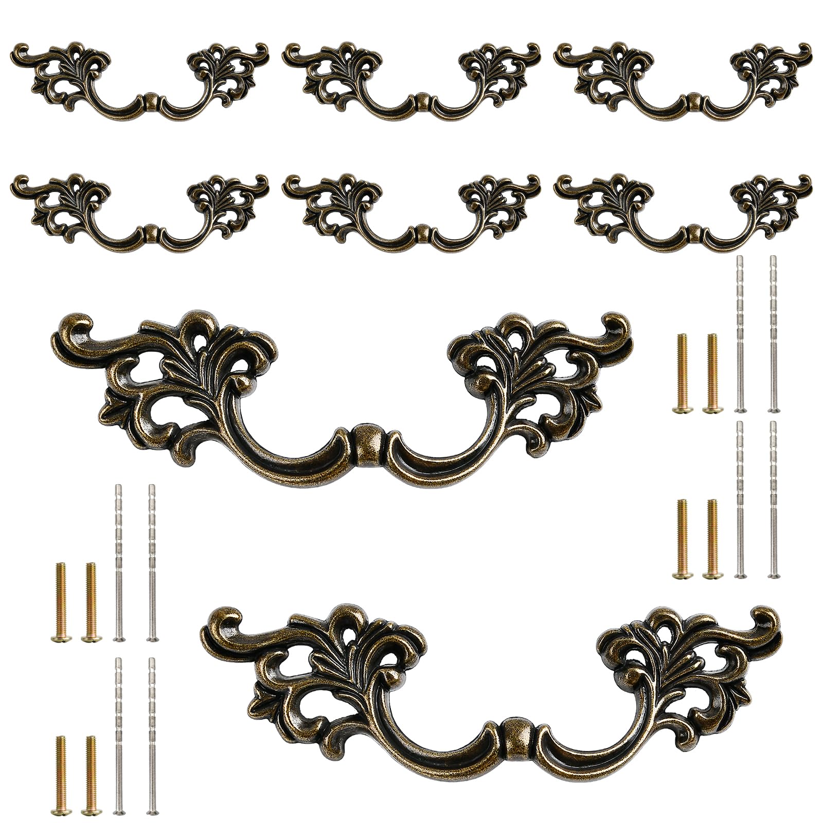Aemygo 8 Pack 3.3 Inch Hole Center Pull Handles, 6.4" Vintage Style Drop-Down Bail Swing Dresser Pull Handle, Antique Bronze Cabinet Pulls Euro Style Drawer Handles for Kitchen Dresser Closet Drawer
