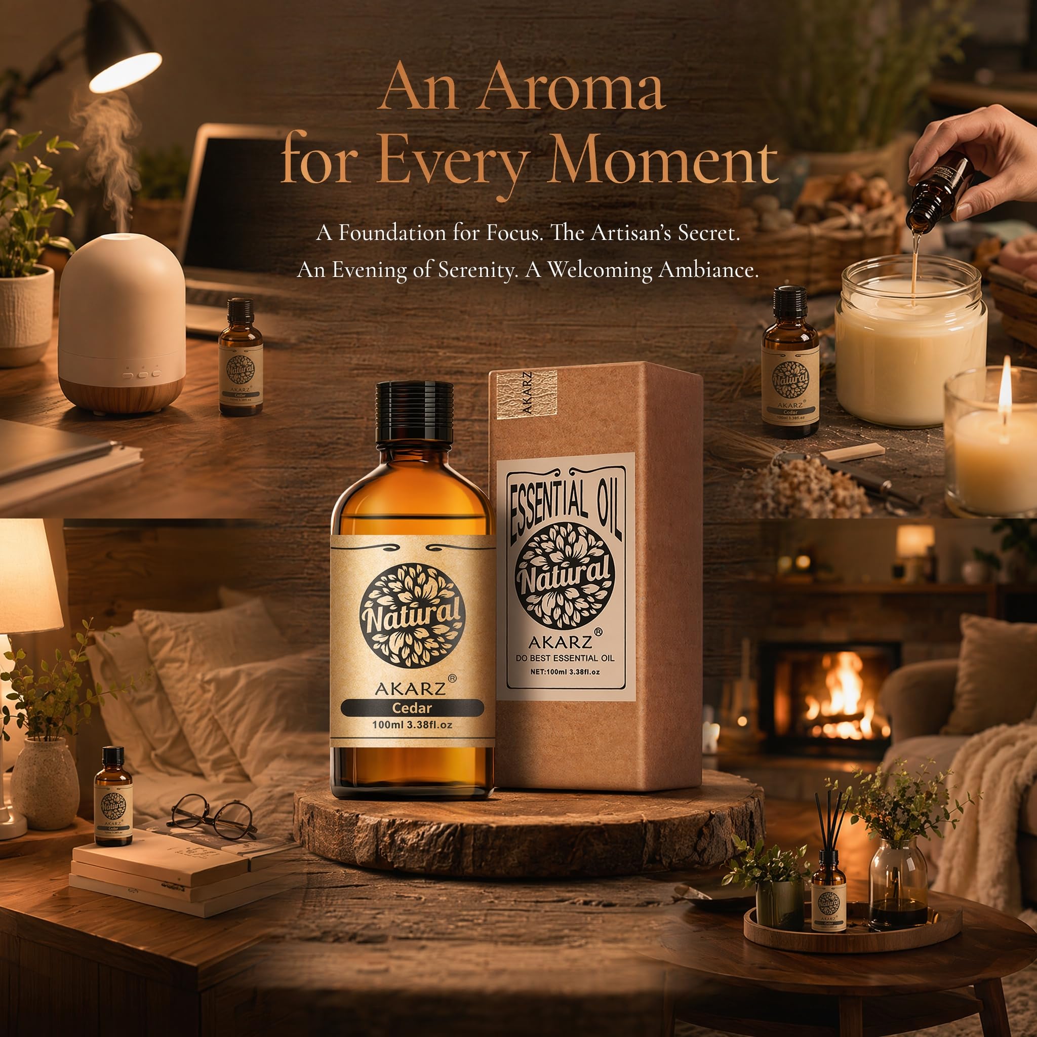AKARZ 100ml Olejek esencjny z Cedru - Naturalny olejek aromatyczny do dyfuzorów, lamp aromatycznych i aromatów pomieszczeń