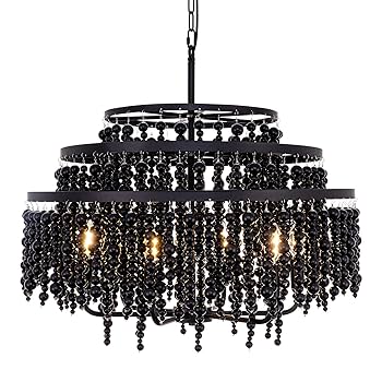 TOCHIC Large Black Beaded Chandelier 26.4
