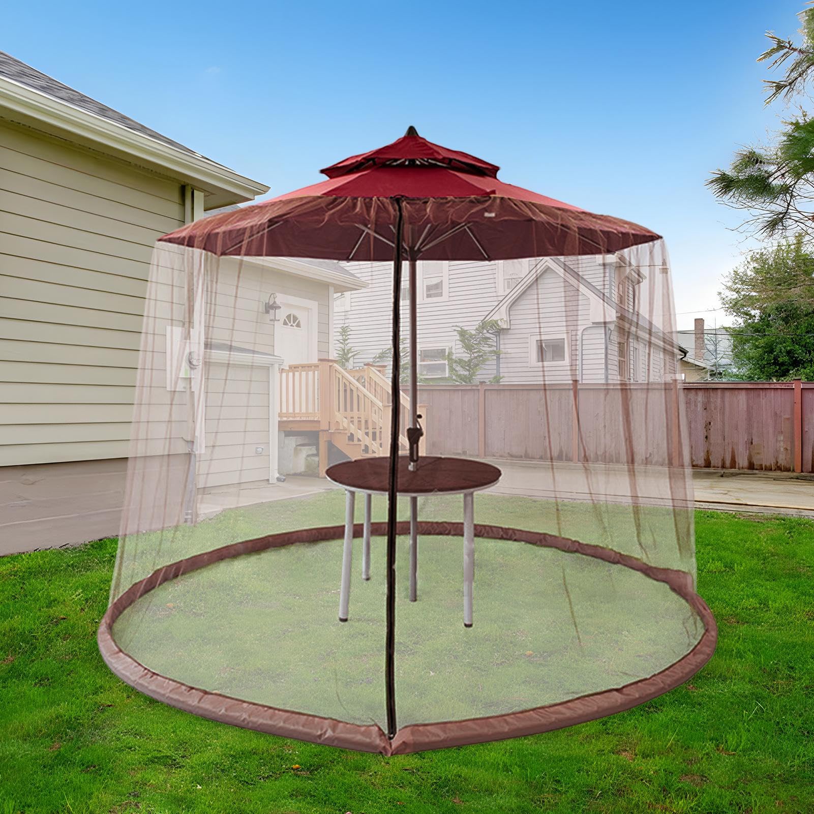 Rete per ombrellone da patio, schermo per ombrellone da esterno, 2,9 x 2,1 m, rete a rete con cerniera, in poliestere + PVC, per giardino, terrazza, picnic, 300 x 230 cm