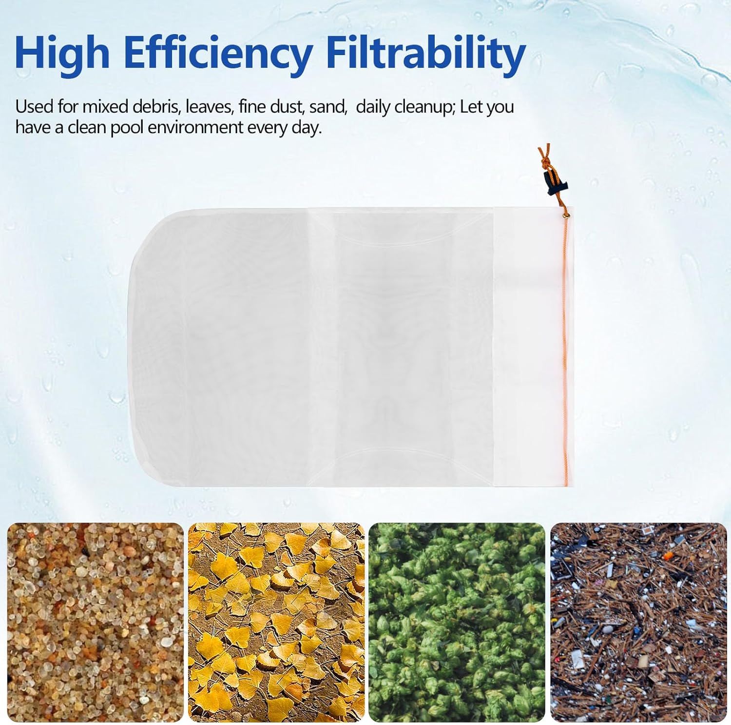 HH1506COMP Standard Bag for Hammer-Head Swimming Pool Cleaner Bag, Pool Cleaning Vacuum Standard Bag, 100 Micron Debris Bag Replacement with Cleat, 2 Pack