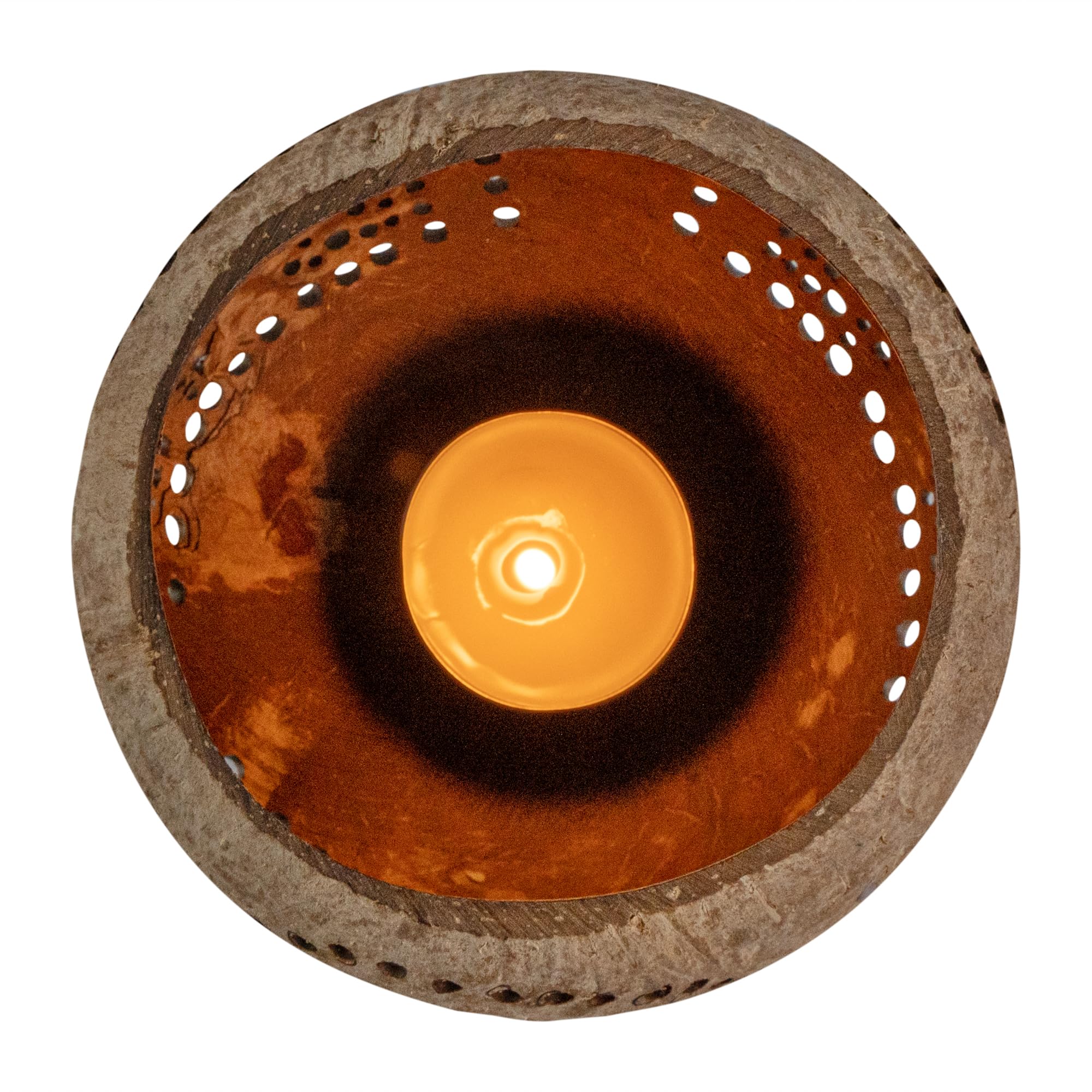 Restaurantware Coco Casa Kerzenhalter aus Kokosnussschale, 10 x 8,4 cm, 10 Wiederverwendbare Teelichthalter, Kerze Nicht im Lieferumfang enthalten, Regenbogenmuster, hellbraune Kokosnussschalen für