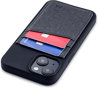 Dockem iPhone 14 Card Case with Liquid Silicone Shell, Built-in Metal Plate for Magnetic Mounting & Stitched-on Wallet with 2 Canvas Style Synthetic Leather Credit Card Slots M2L, Black