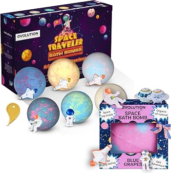 EvolutionUSA 6pc Space & 1pc Space Bath Bombs for Boys, Organic Bath Bomb with Toy, Bath Bombs for Kids with Toys Inside, Epic Galaxy Bath Bomb Sets