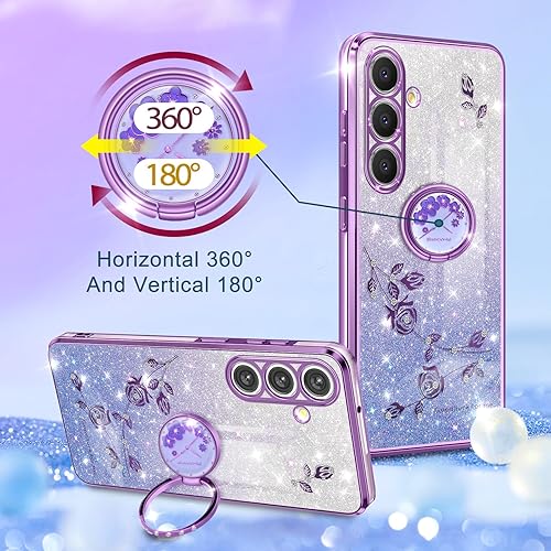 Miniatura 3 de Coralogo Funda para teléfono Samsung Galaxy A54 5G 3 en 1 con purpurina brillante para mujeres y niñas, funda brillante con bonito diseño floral de
