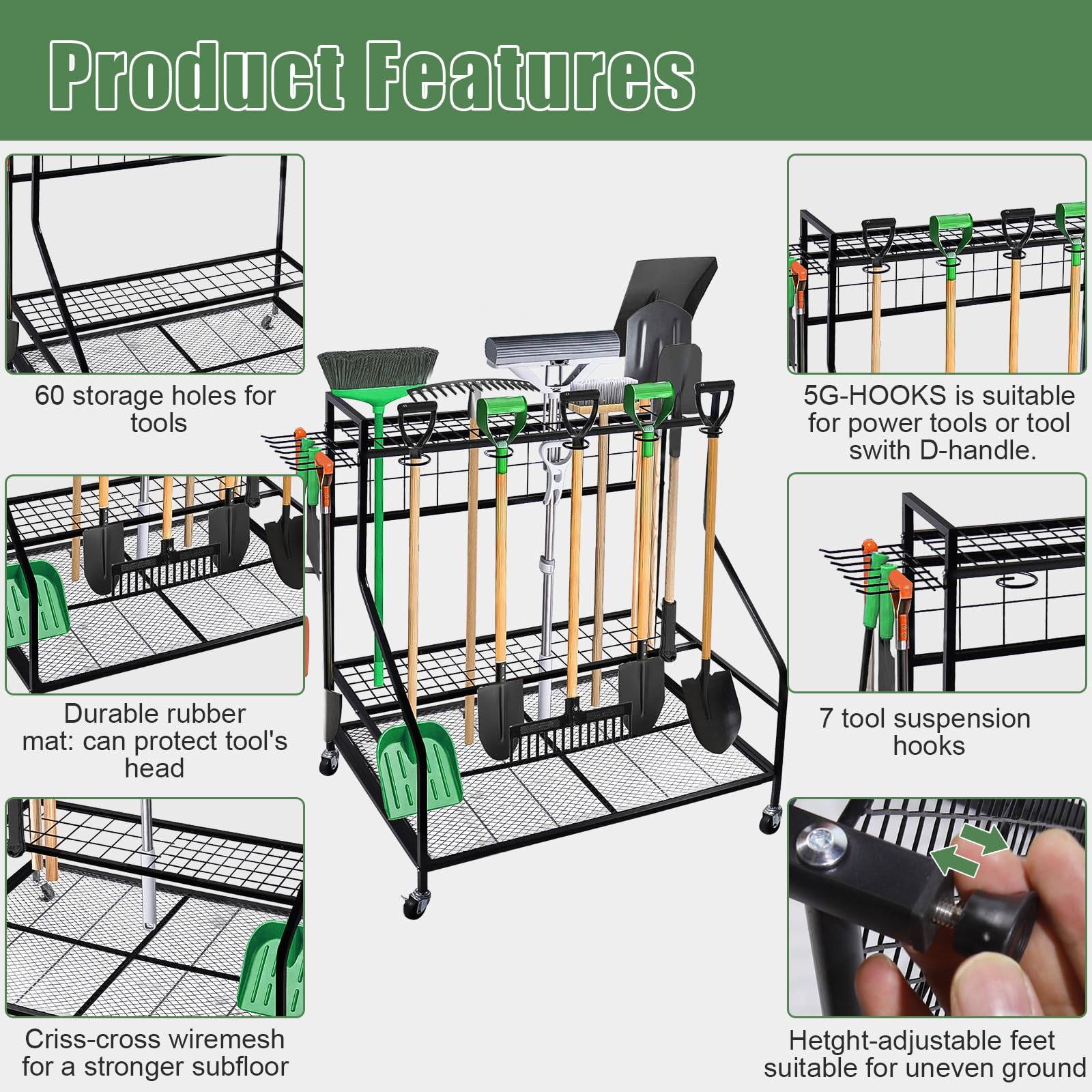 zaygyize Organizer per attrezzi da giardino per garage, scaffale per