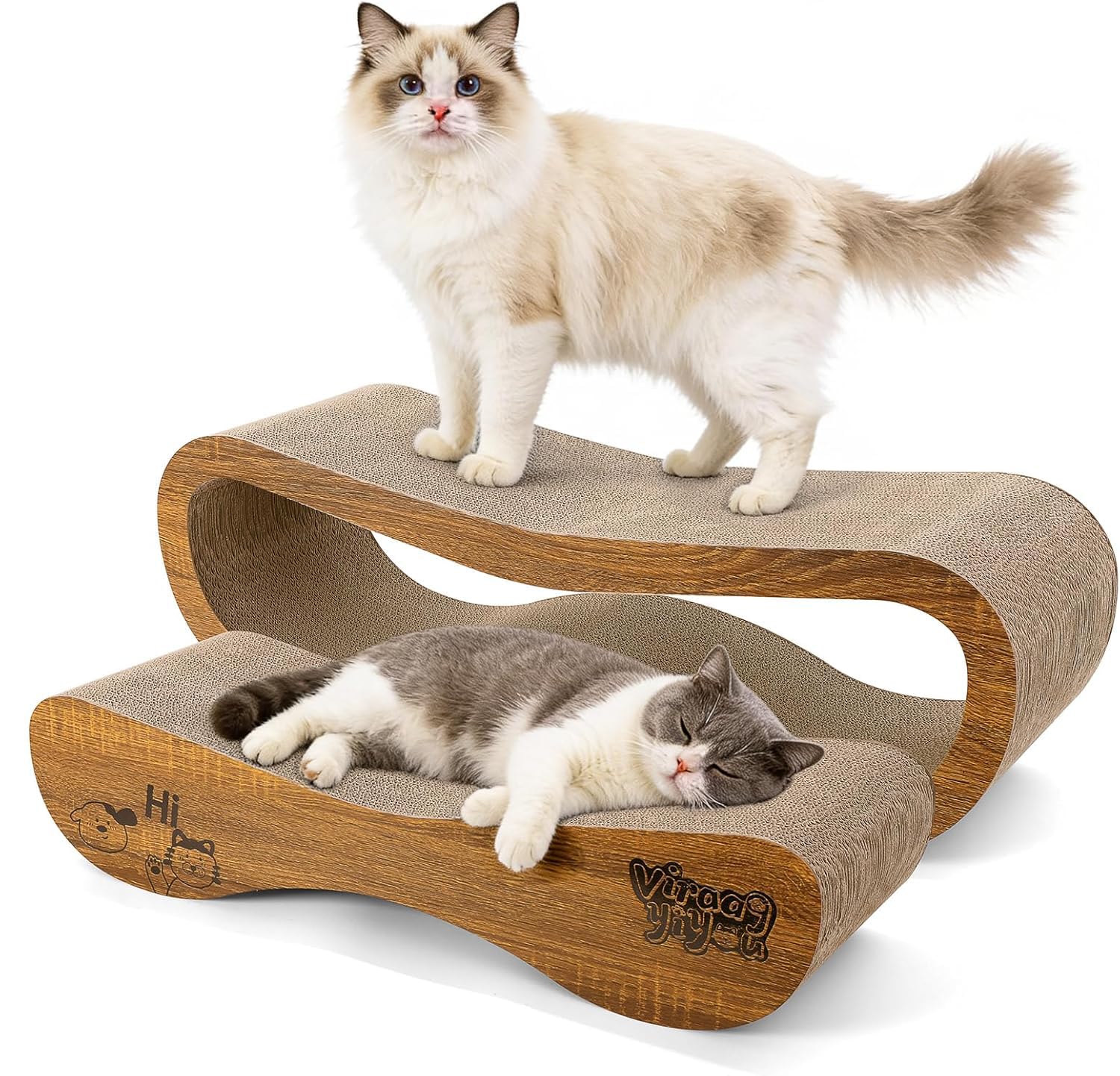 Rascador para Gatos 2 en 1, Tablero rascador Premium, Juego de rascadores, Poste rascador Resistente a arañazos (Grande (70 cm de Largo x 23 cm de Alto) y pequeño (62 cm de Largo x 15 cm de Alto)