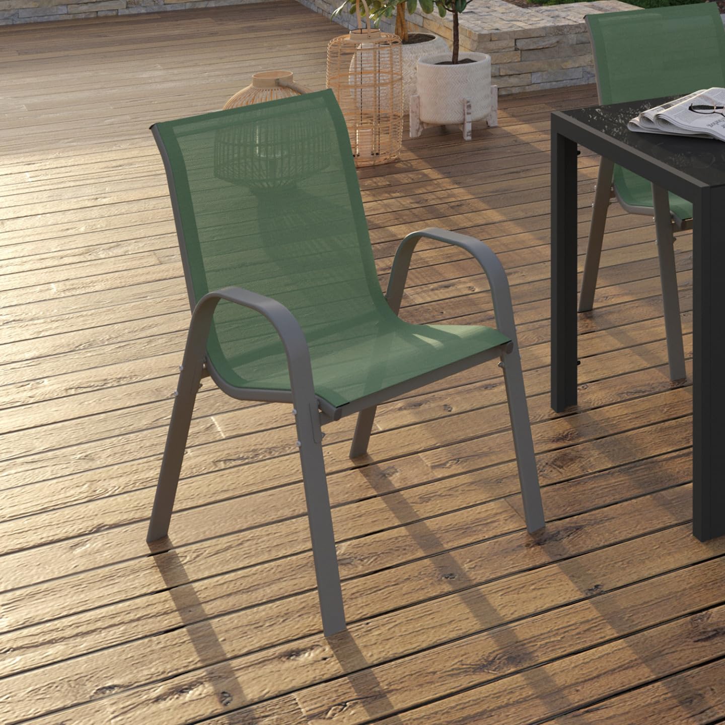 IDMarket - Lot de 6 chaises de Jardin LYMA métal et textilène empilables Vert Olive et Gris