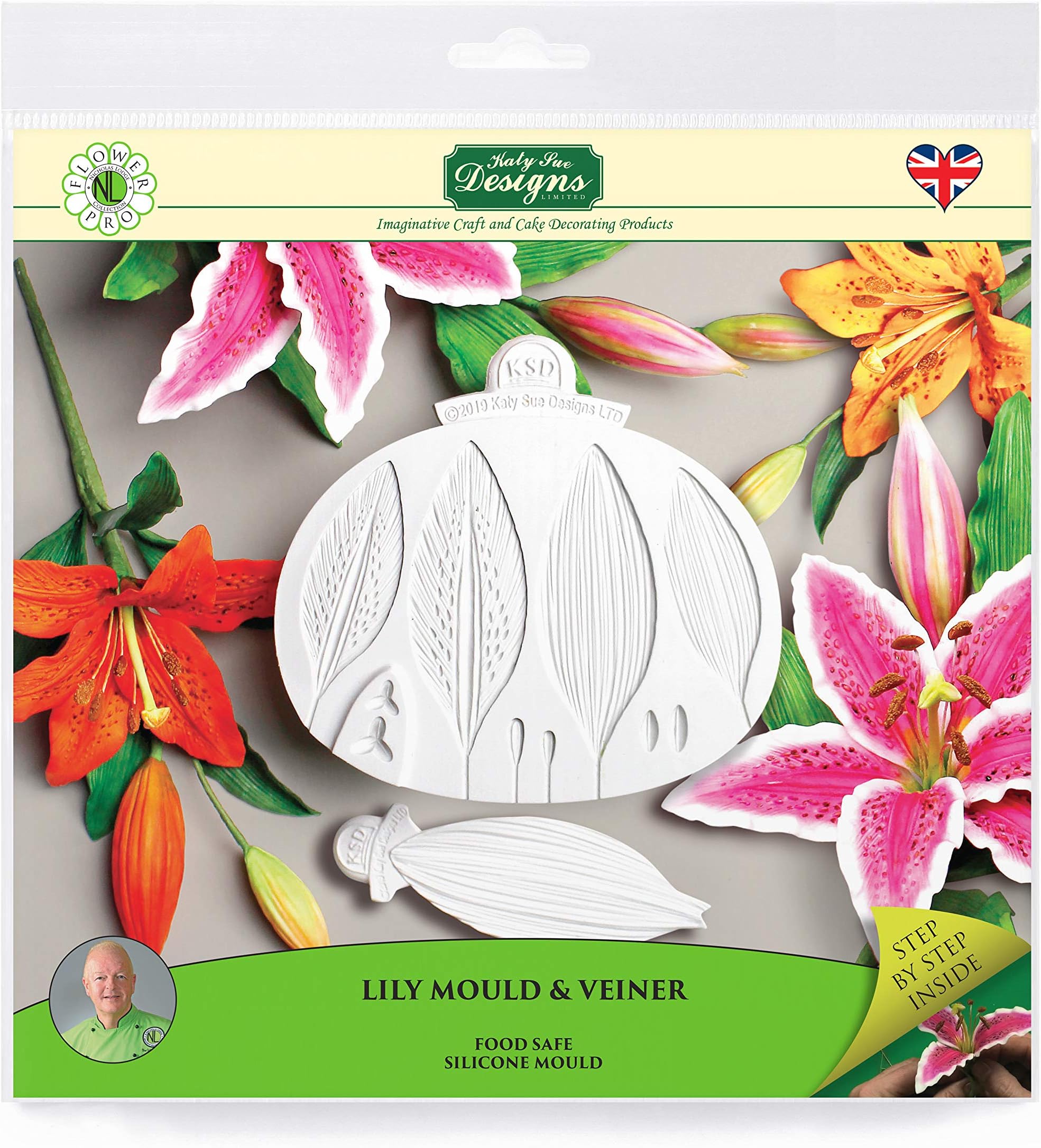 Lily Silicone Mold and Veiner, Sugarpaste Icing, Flower Pro by Nicholas Lodge for Cake Decorating, Crafts, Cupcakes, Sugarcraft, Candies, Chocolate, Cards and Clay, Food Safe Approved, Made in the UK