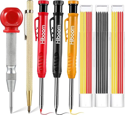 Hiboom Paquete de 8 lápices mecánicos de carpintero con punzón central, herramienta de escritura de carburo, herramienta de marcador de lápiz sólido
