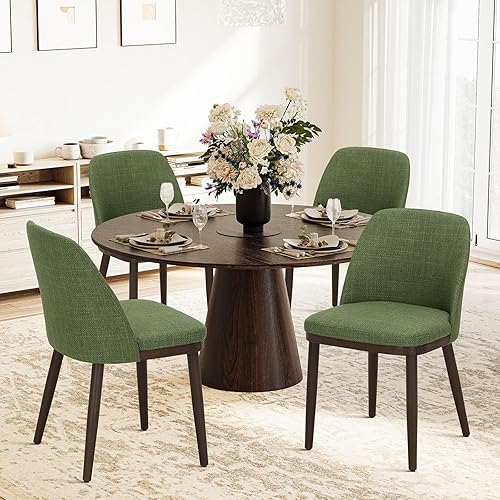 COLAMY Upholstered Dining Chairs Set of 4, Modern Kitchen Chairs with Back, Fabric Side Dining Room Chairs with Wood Legs for Farmhouce Restaurant, Green