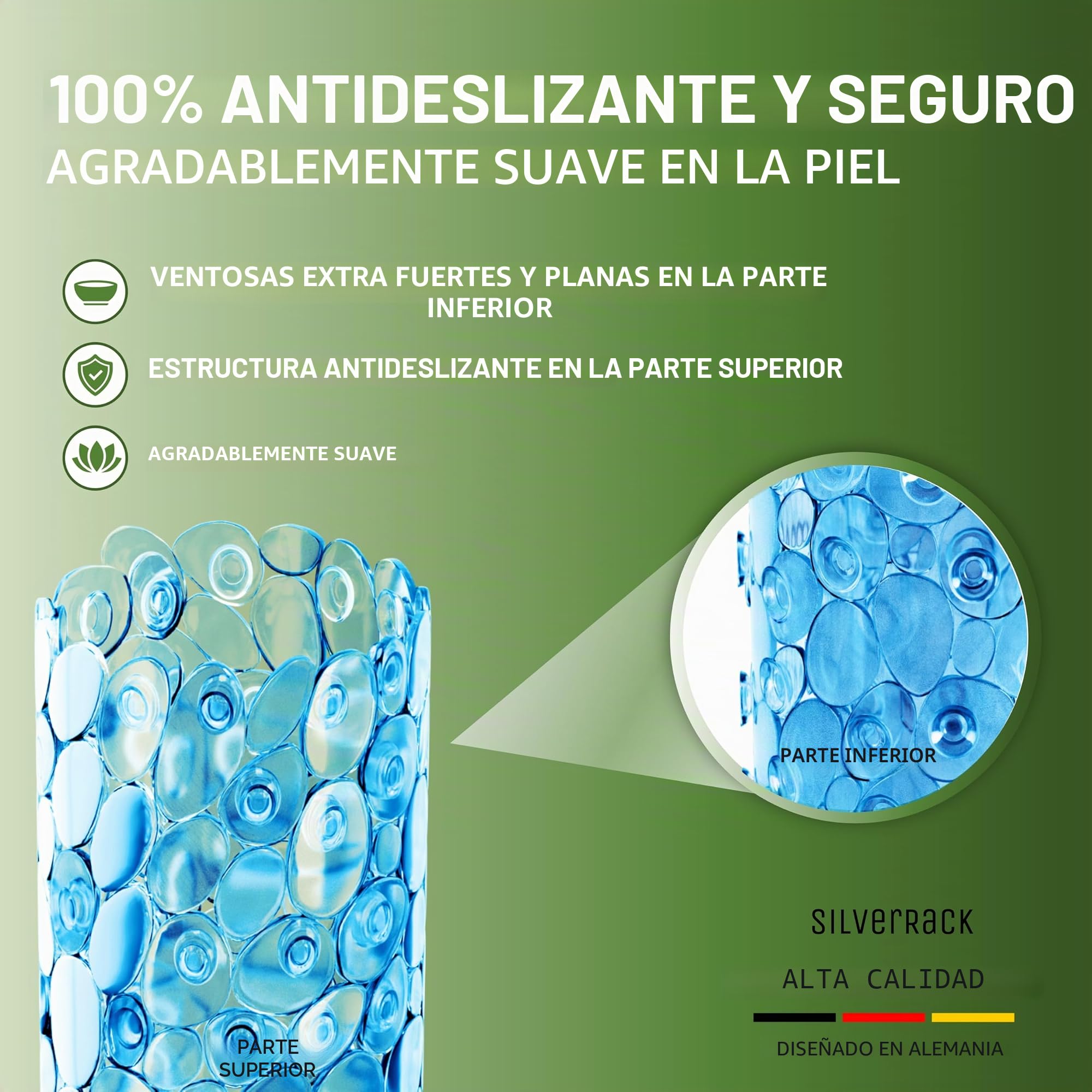 SilverRack DermaSensitivo - Alfombrilla de baño Antideslizante 100% Libre de BPA (Azul - Aspecto de guijarros) - Alfombrilla de baño Antideslizante 88 x 40 cm - Alfombrilla de Ducha Antideslizante