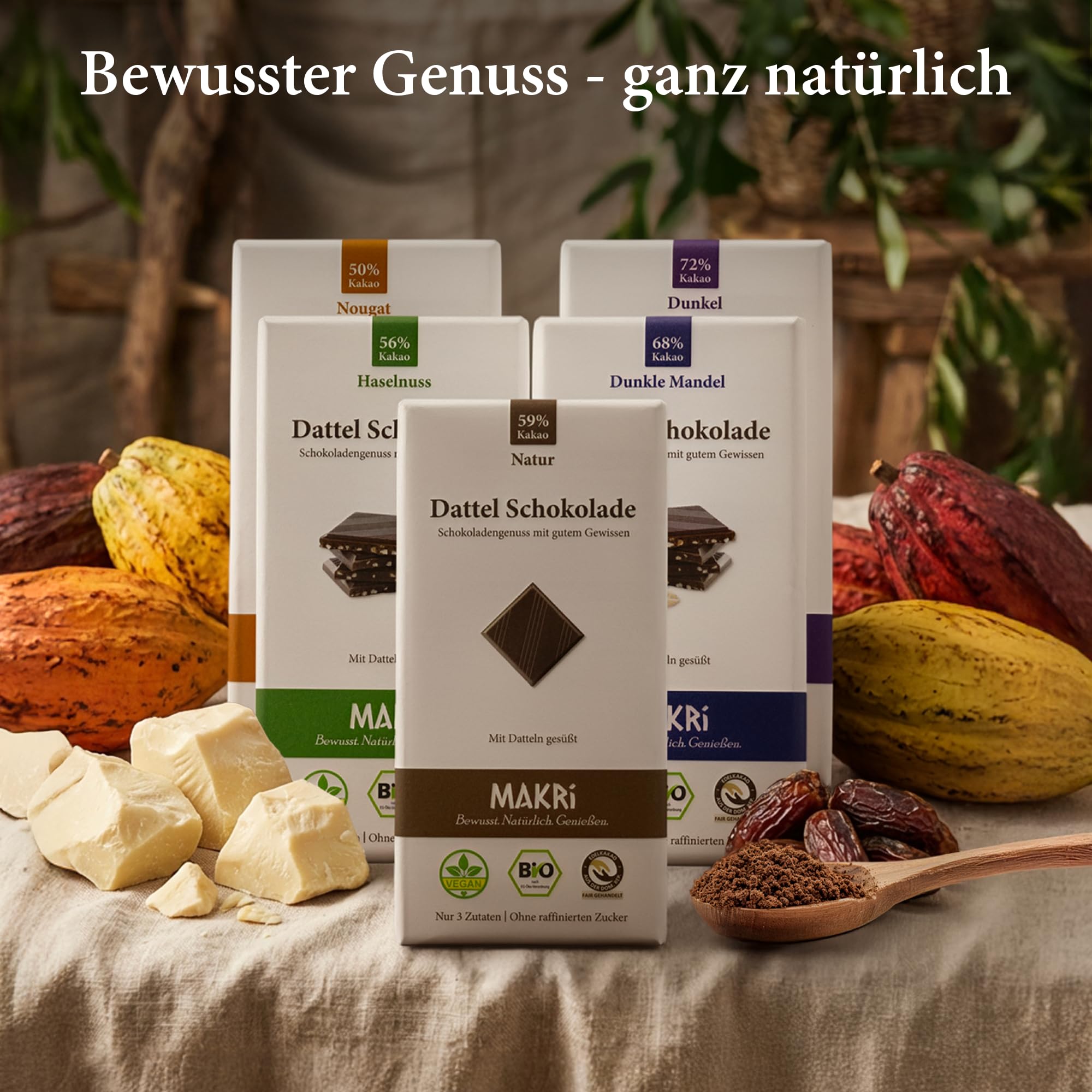 MAKRi® BIO Dattel Schokolade Probierpaket (5 Sorten) | Mit Datteln Gesüßt | Dattelschokolade Ohne Raffinierten Zucker | Vegane & Dattelsüsse Bio, Fair Gehandelt (10)