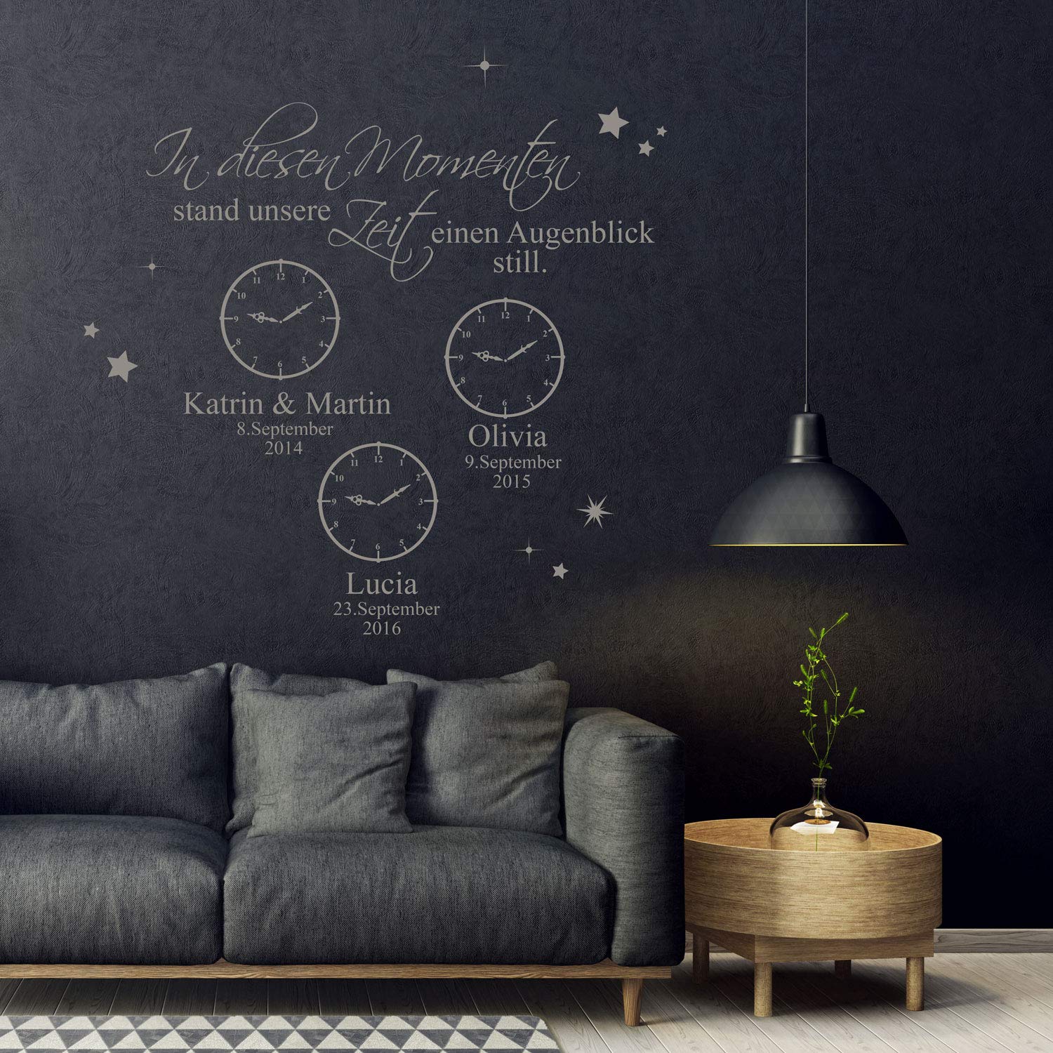 Wandtattoo " In diesen Momenten stand unsere Zeit einen Augenblick still " mit Wunschdaten M2442 - ausgewählte Farbe: *rosa* ausgewählte Größe: *L - 120cm hoch x 120cm breit*