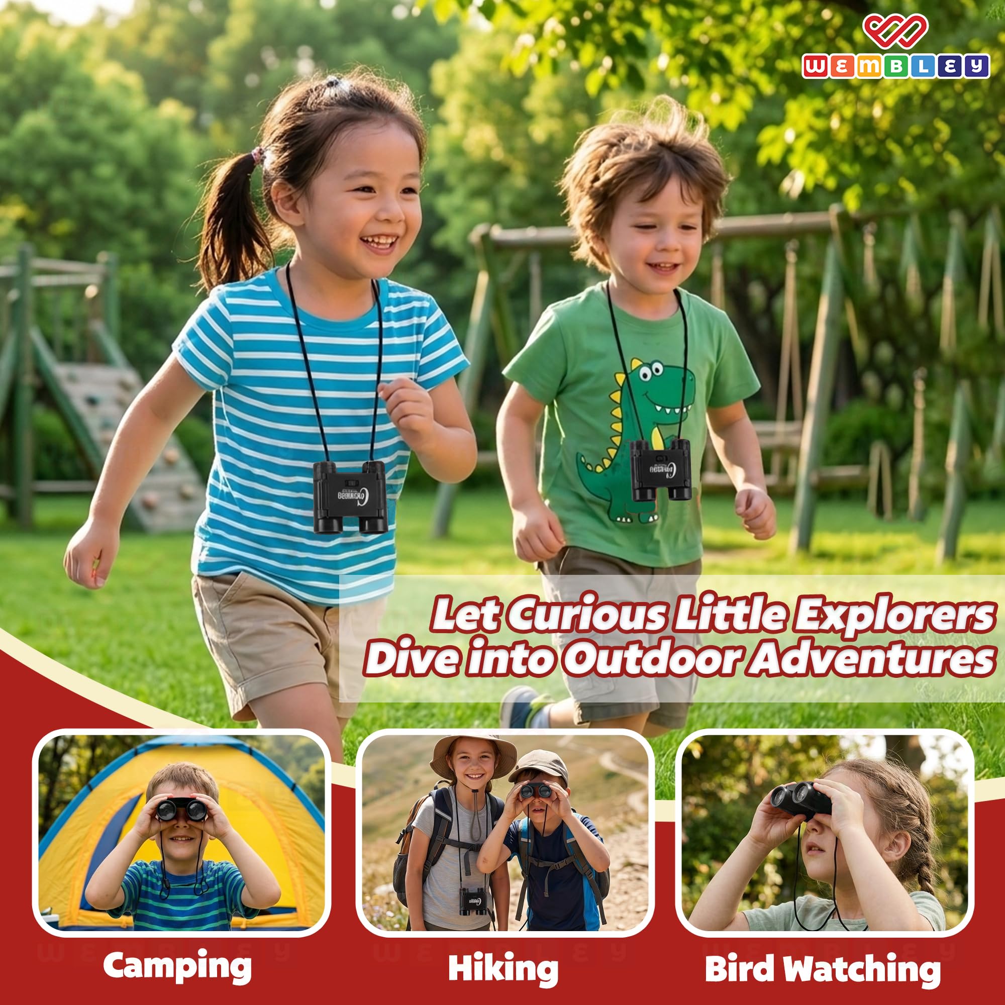 Wembley Mini Binoculars Toy for Kids | Compact and Portable Outdoor Binocular for Boys and Girls | Binocular Toy with Neck String, Focus Adjustment and Ultra Zoom | Educational Birthday Gift (Black) 1