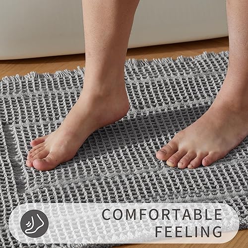 Miniatura 5 de Tapetes de baño y de ducha mejorados de punto gofre, superabsorbentes, antideslizantes, lavables, de secado rápido, ultrasuaves para piso de baño,