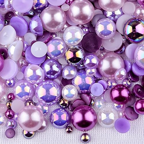 Miniatura 5 de Kikonoke Kit de diamantes de imitación de perlas de resina mixta de 2.65 oz, medias perlas de 0.31 a 0.39 pulgadas y diamantes de imitación de parte