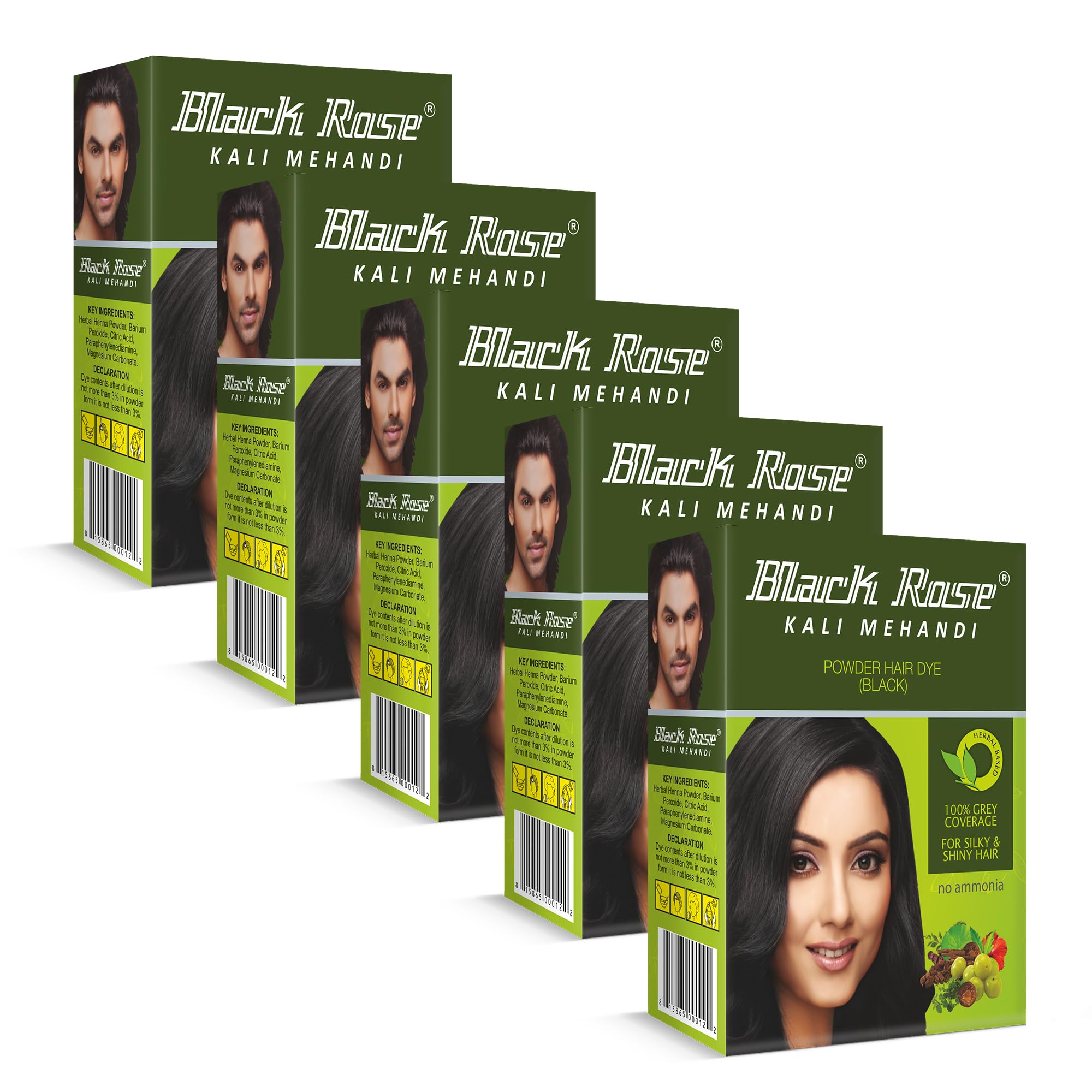 Black Rose Kali Mehandi/Henna Powder Hair Dye with Amla & Shikakai | 100% Grey Coverage, Ammonia-Free, Long-Lasting Hair Color for Men & Women | Black, 25 Pouches (10gm Each), Pack of 5-image-18
