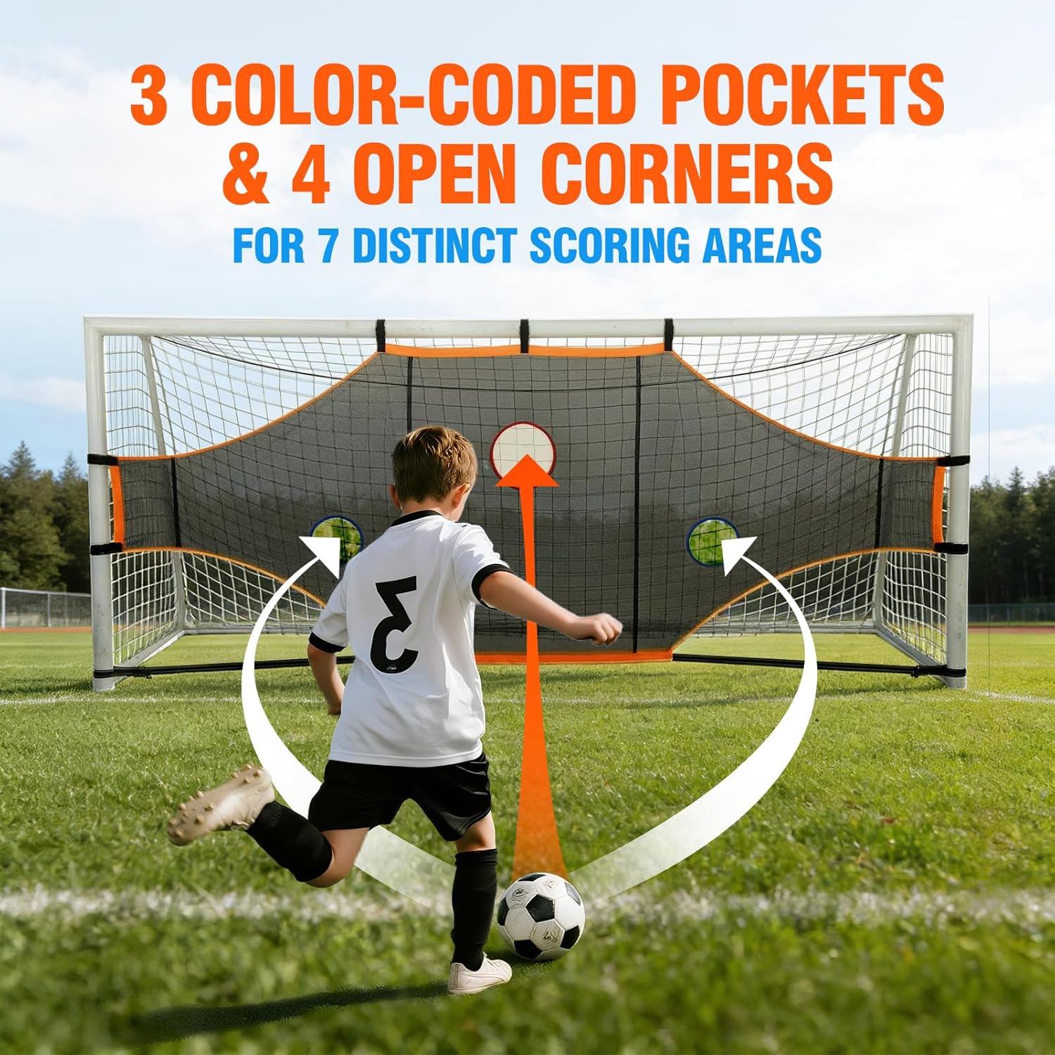 Soccer Goal Target Net, 16x6ft Training Soccer Net with 3 Scoring Zones, Durable All-Weather Large Backyard Football Practice Target for Youth & Team Accuracy Improvement-ONLY NET