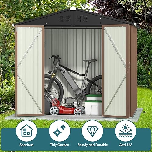 Vista 3 de Gizoon Cobertizo de almacenamiento para exteriores de 8 x 6 pies, cobertizo de jardín de metal galvanizado con puertas dobles con cerradura