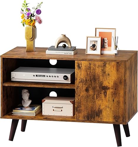 Miniatura 15 de WLIVE Soporte de TV para TV de 43 pulgadas, pequeño centro de entretenimiento con armario de almacenamiento y estantes ajustables, soportes de TV