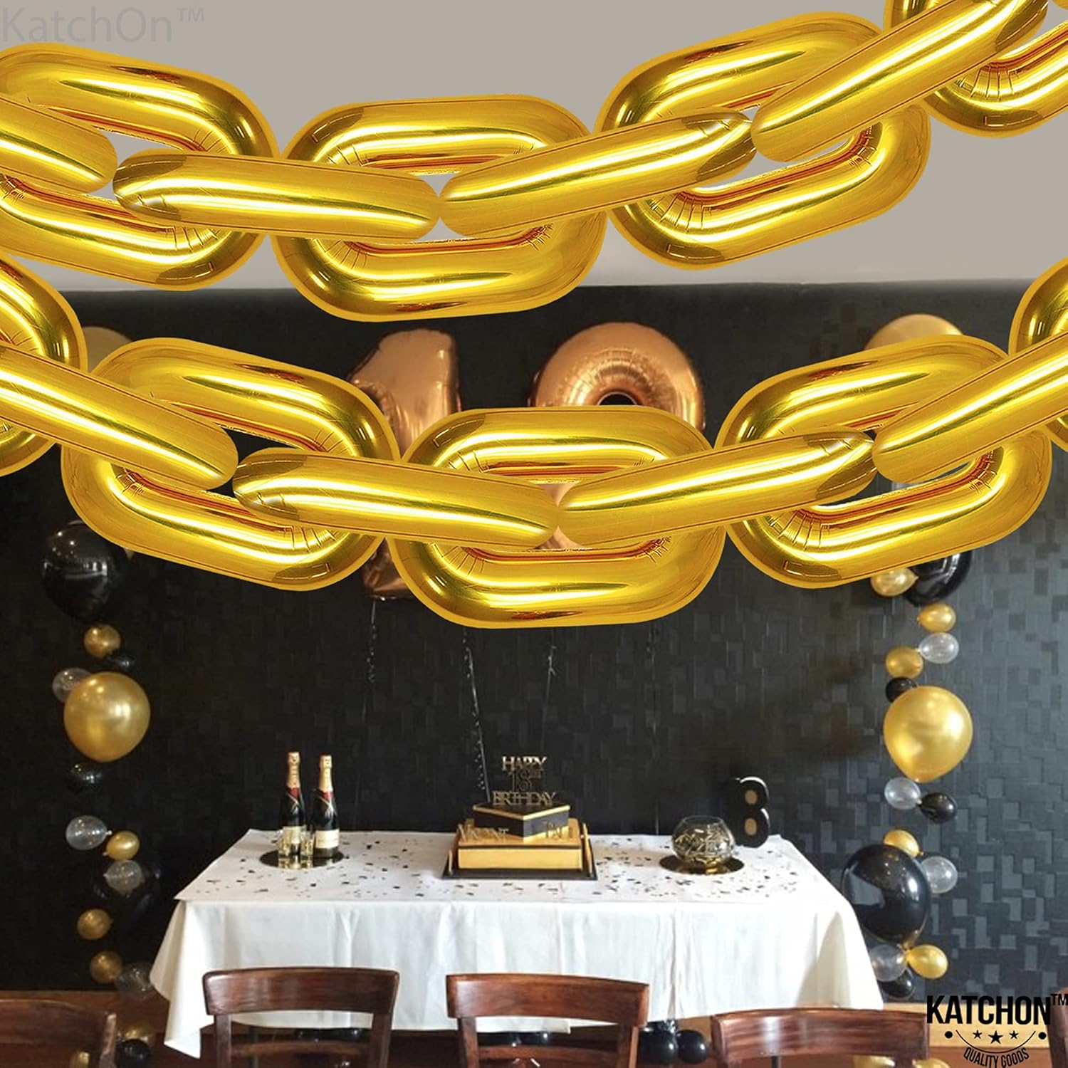 KatchOn, 12x40 Inch Gold Chain Balloons, Hip Hop Party Decorations, Unisex, Pack of 12
