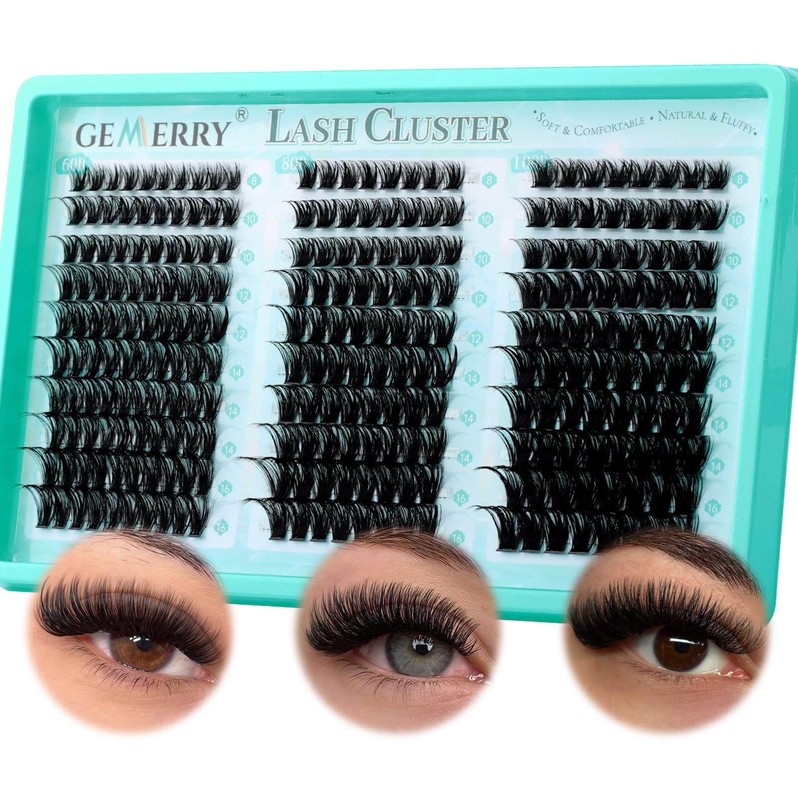 GEMERRY Wimpern Extensions 60D/80D/100D Lash Cluster 8-16 mm Lash Extension | DIY Clusterwimpern Mix Cluster Lashes Wimpernbüschel zu Hause(60D/80D/100D, 8-16 mm)