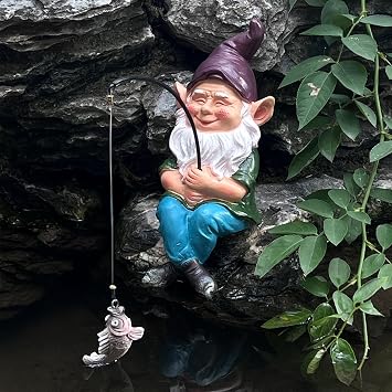 Fishing Gnome Outdoor Statue Garden Decor, Garden Gnomes Decoration for Yard, 9.7 Fishing Gnomes Statue Outdoor Garden Decor, Fishing Guy for Waterfalls or Koi Pond Decor, Gifts for Women
