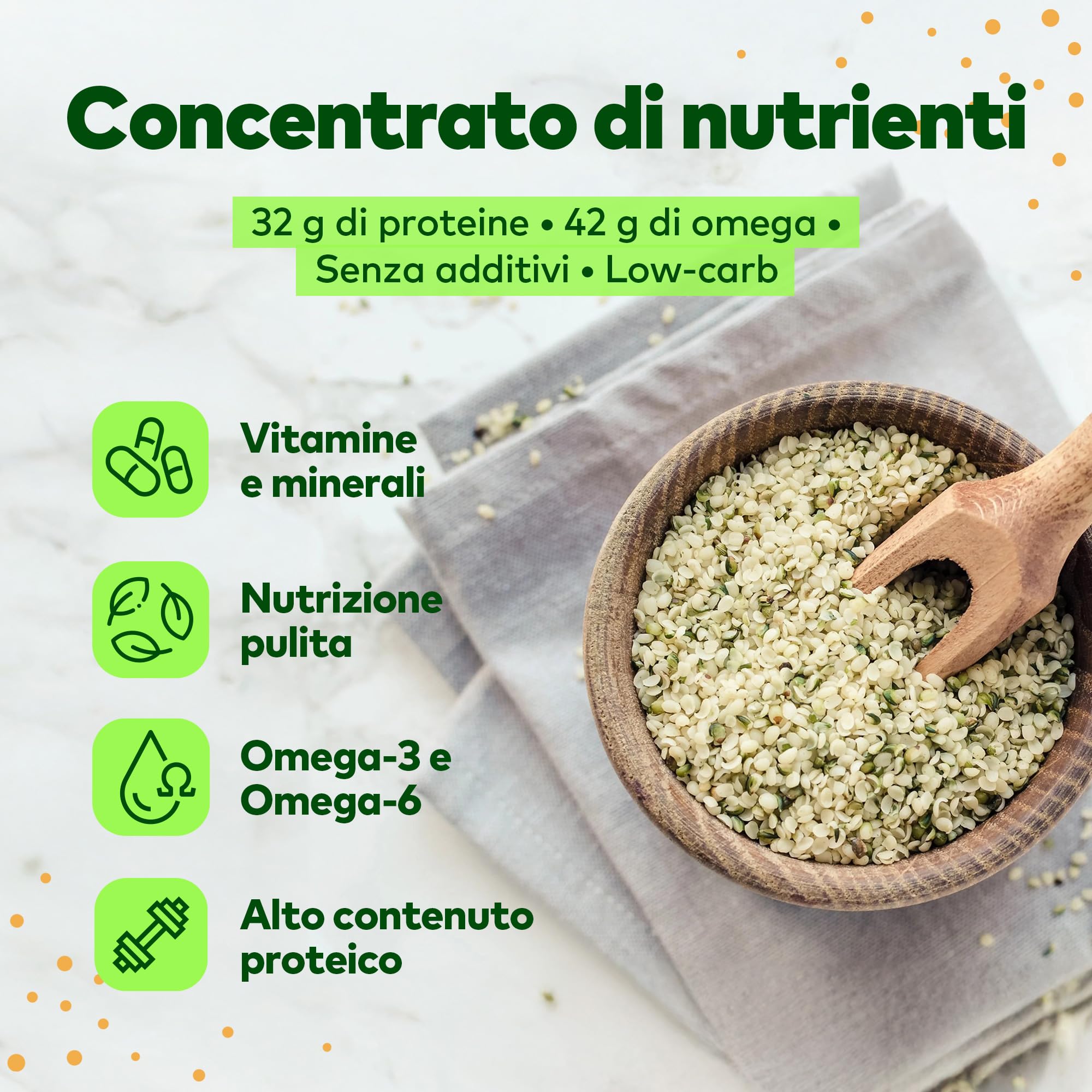 Jorus Semi di Canapa Decorticati 500 g – 100% Naturali, Ricchi di Proteine e Omega 3 e 6, Senza Glutine, Vegetariano