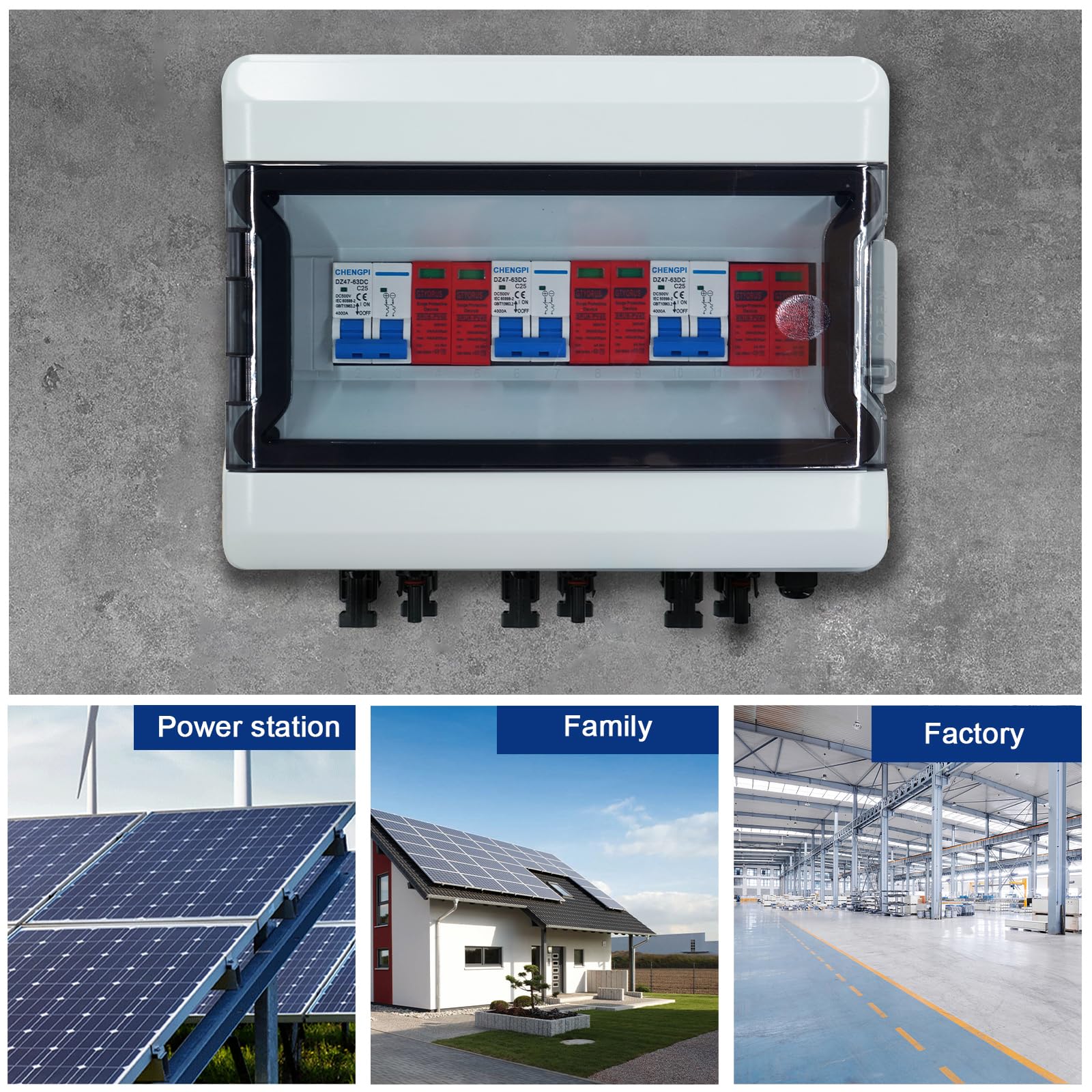 CHENGPI - Boîte De Combinaison Solaire DC 500V 40A | IP65 Étanche | 4 Entrées / 4 Sorties | Protection Surtension & Court-Circuit | Pour Installation Photovoltaïque
