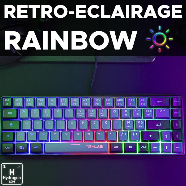 The G-Lab - Keyz Hydrogen, Clavier Gamer 60%, Semi-mécanique USB AZERTY FR, RGB Multicolore, Clavier Gamer Silencieux, Format Compact TKL- Pc/ps4/ Ps5 - New - Gris et Noir - 4