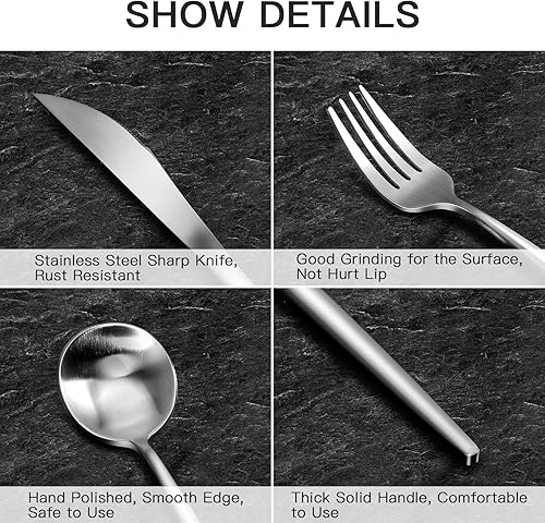 Miniatura 3 de Juego de cubiertos mate juego de cubiertos de acero inoxidable de 20 piezas juego de utensilios de cocina con acabado satinado para 4 incluye