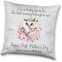 Vista 6 de Funda de almohada personalizada para el primer día de la madre, diseño floral de búho, funda de almohada personalizada para el día de la madre