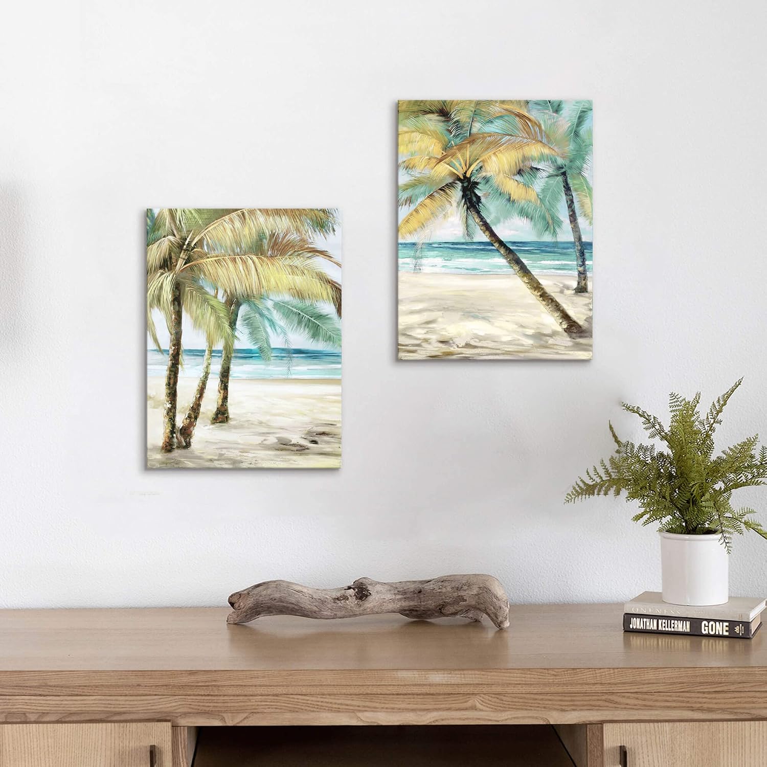 SunFlax 2 PCS Tropical Ocean Palm Tree Canvas Wall Art 11"x16"