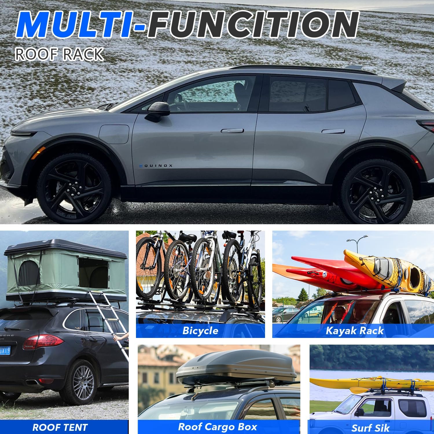 Heavy Duty Cross Bars Roof Rack for Chevy Chevrolet Equinox 2018-2024 | Universal Black Aluminum Alloy Roof Rack Crossbar | Easy No-Drill Installation, Lockable, Heavy Duty Cargo Carrier Rack