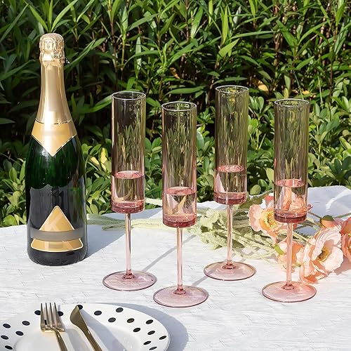 Miniatura 6 de 12 copas de champán rosa de 6 onzas acrílicas reutilizables para boda, copas de tostadas, copas de champán cuadradas, copas de vino de novia para