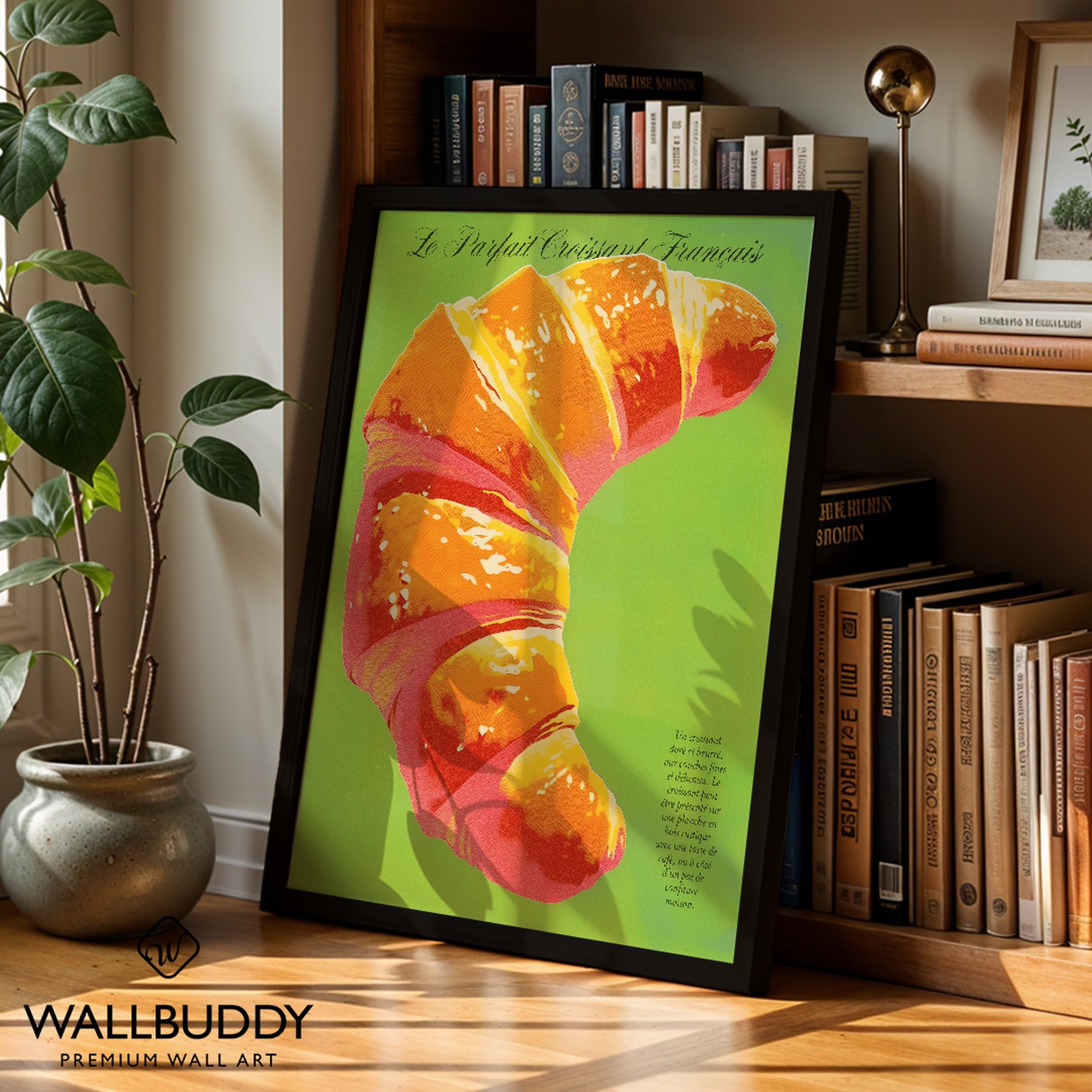 WallBUddy Pop Art Croissant Wandkunst Druck | (60 x 90 cm, Schwarz gerahmt)