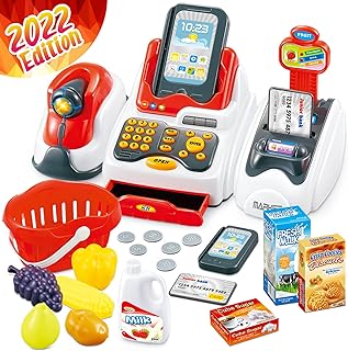 Cheffun Play Cash Register Toys for Kids - Learning Toy Money Pretend Play Set Scanner Credit Reader Preschool Learning fo...